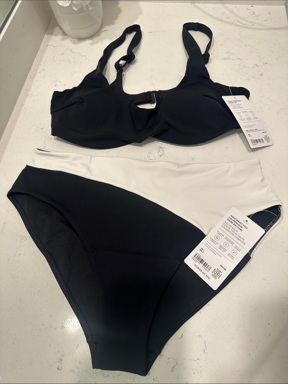 Athleta Black and White Colorblock Underwire Bikini Set Size Large A-C